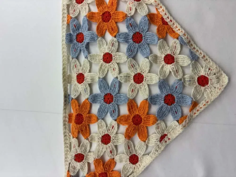 Boho Floral Crochet Triangle Hair Bandana Scarf